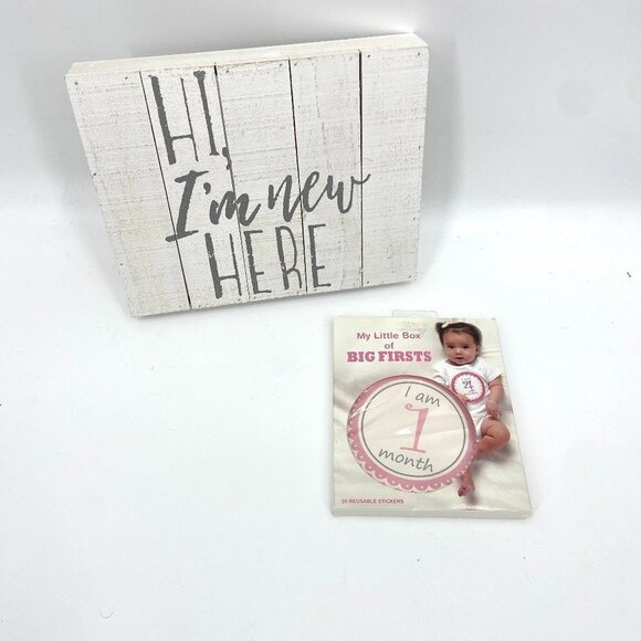NWT My Little Box Of Firsts Monthly Newborn Stickers & Wooden I'm New Here Sign - Picture 1 of 5